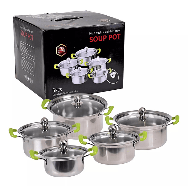 Juego Set De 5 Ollas Cacerolas Con Tapa Acero  Inoxidable CH  1