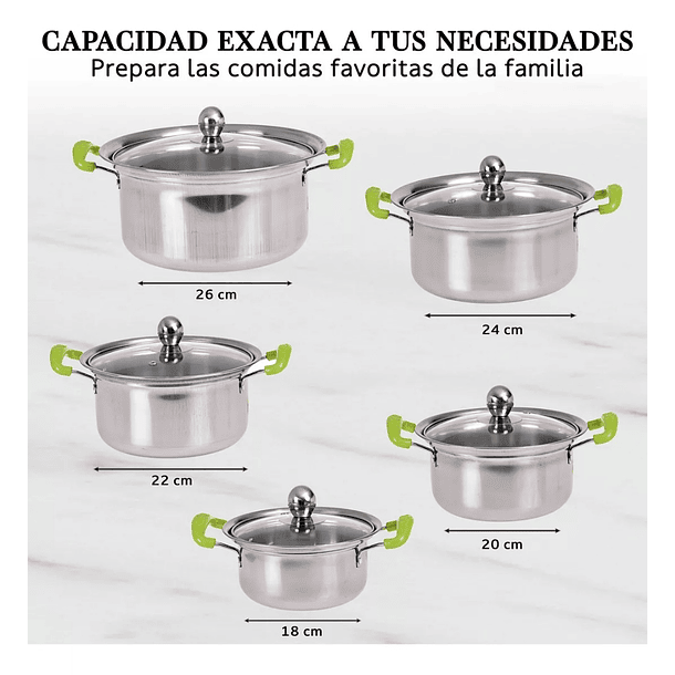 Juego Set De 5 Ollas Cacerolas Con Tapa Acero  Inoxidable CH  2
