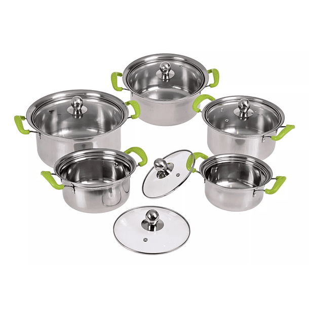 Juego Set De 5 Ollas Cacerolas Con Tapa Acero  Inoxidable CH  3