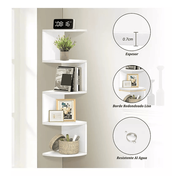 Esquinero Flotante De 5 Niveles De Pared Blanco Estante Agregar a favoritos 3