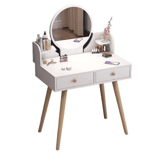 Mesa De Noche Maquillador Escritorio 2 Cajones Espejo Touch con luz