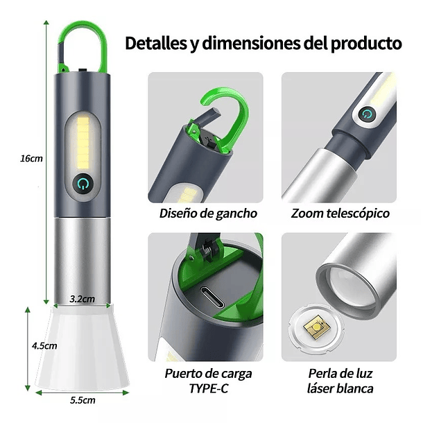 Linterna Multifunción Recargable Para Exteriores Led 800lm 2