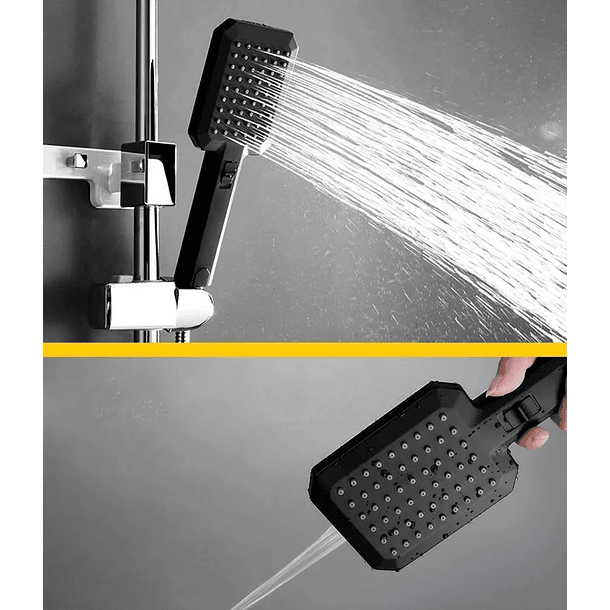Set De Ducha Cuadrado De Mano Negro 1.5mts + Soporte 2