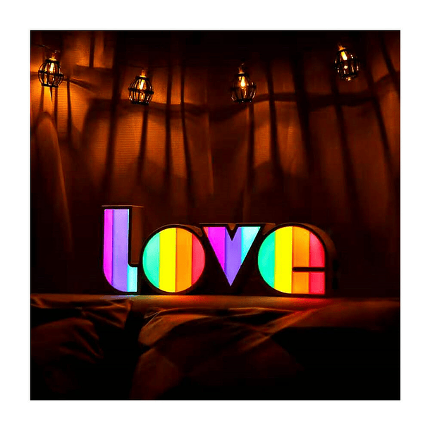 Lampara De Noche Decorativa Frase Love Colorida De Mesa  4