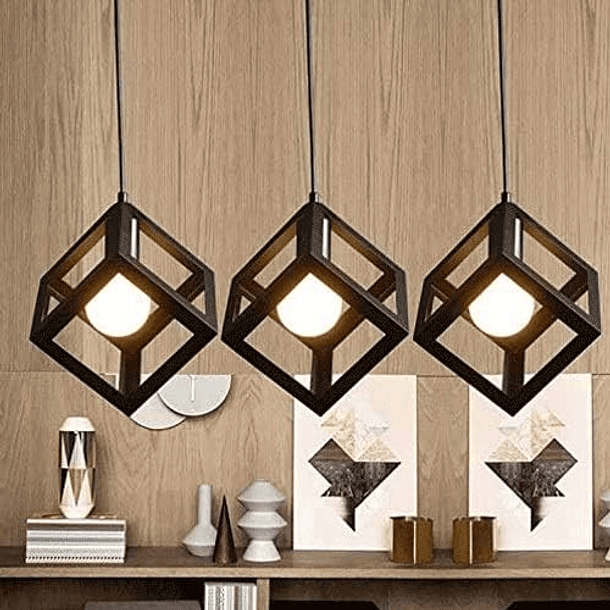 Lampara Colgante Fierro Cuadrado Lampara Triple Vintage SKU: CS 7