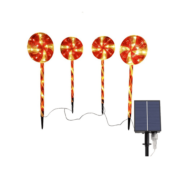 Pack X5 Bastones Luces Candy Caramelos Navideños Solar 45cm  TC  3