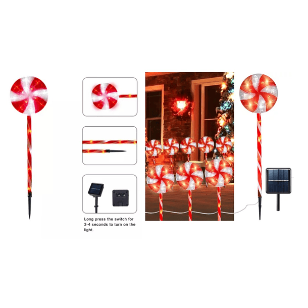 Pack X5 Bastones Luces Candy Caramelos Navideños Solar 45cm  TC  4