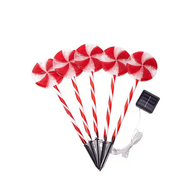Pack X5 Bastones Luces Candy Caramelos Navideños Solar 45cm  TC  6