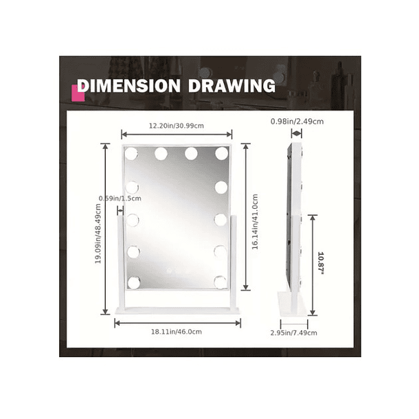 Espejo De Tocador Maquillaje 12 Bombillas Led Tactil 2
