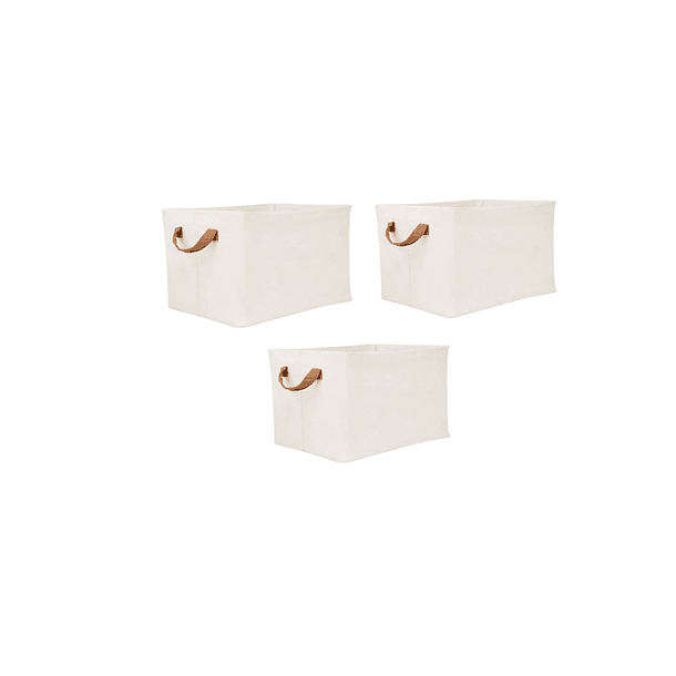 Cajas X3 Organizador Ropa Beige Asa Almacenamiento Plegable NV 1