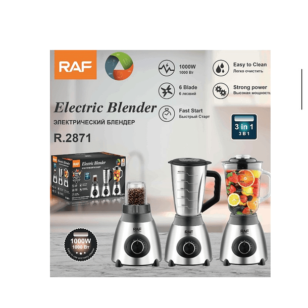 Licuadora 3 En 1 Para Jugos Y Moledor De Cafe Raf 1000w MD R2871 2