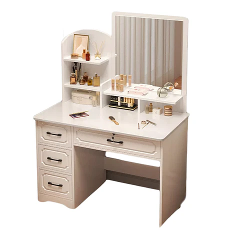 Tocador Con Espejo Luz 80x40x137cm Color Blanco con silla 