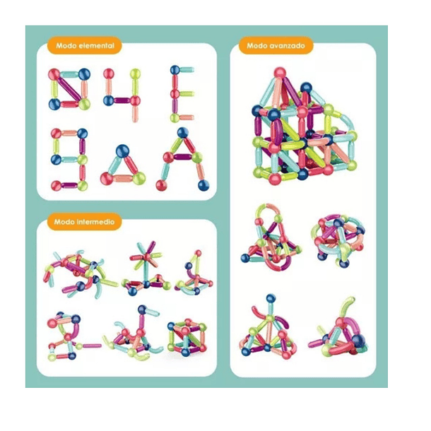 Juguete Didáctico 64 Bloques Construcción Varilla Magnética TN  3