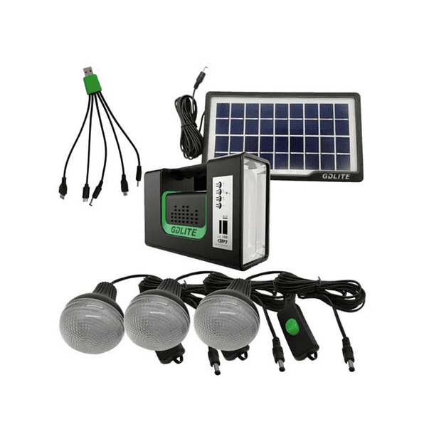 Kit Emergencia Camping Solar 3 Ampolletas Linterna+radio Mp3   9138  4