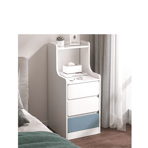 Velador Angosto Con Cajones  Homer Design Color 30*34*87cm  Blanco  