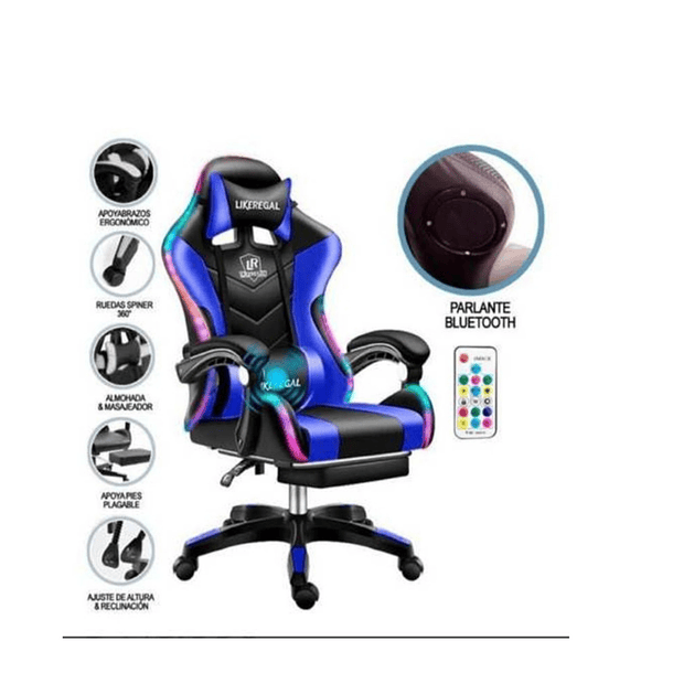 Silla De Escritorio Gamer Ergonómica Luz Led Rgb, Masajeador SKU: CF  6