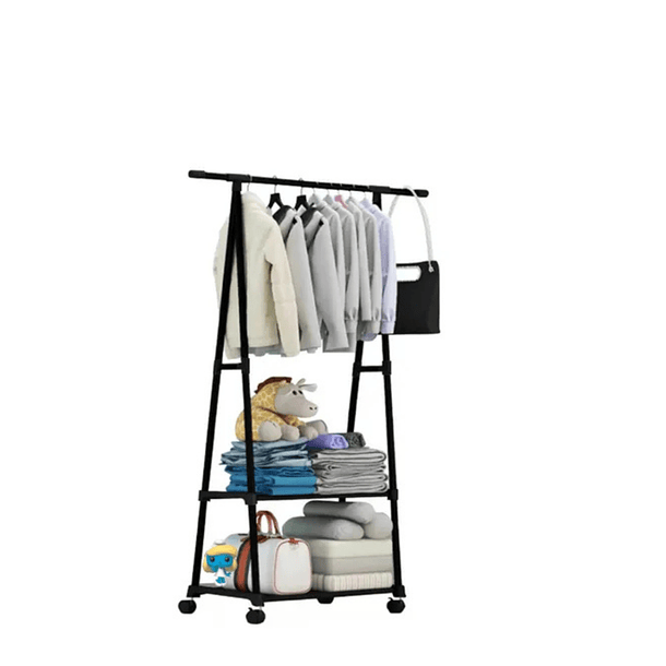 Perchero Pie Con Ruedas 2 Estantes Organizador Negro 160x55  CF 2293 1