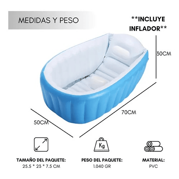 Tina Baño Bebe Inflable Portatil Bañera Plegable C/inflador  SKU NL 3