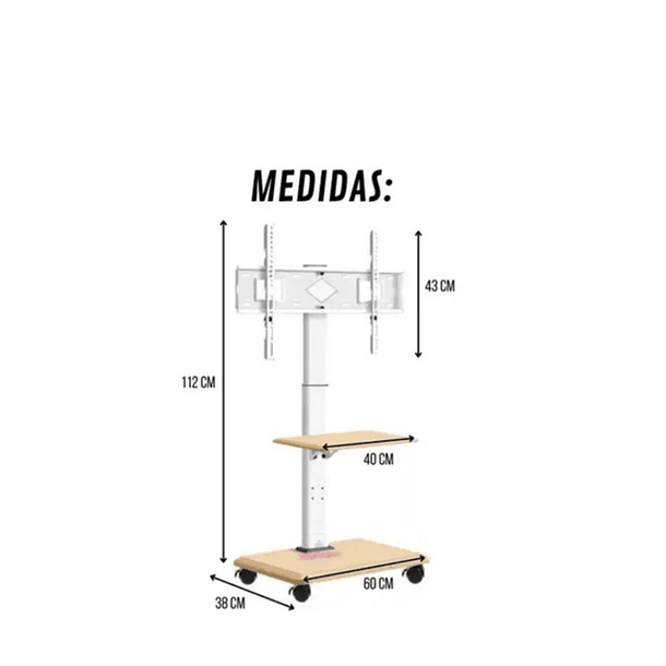 Soporte Tv Rack Movil Con Ruedas 32 A 75 Base Pedestal Stand  BLANCO   2