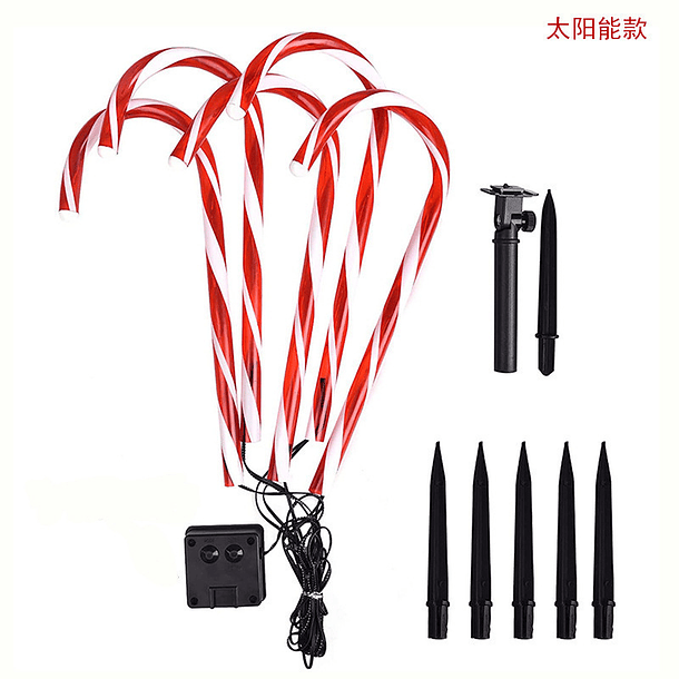 Luces Decorativas 5 Unidades Solares Navidenas Bastones Navidad SKU: TN  1