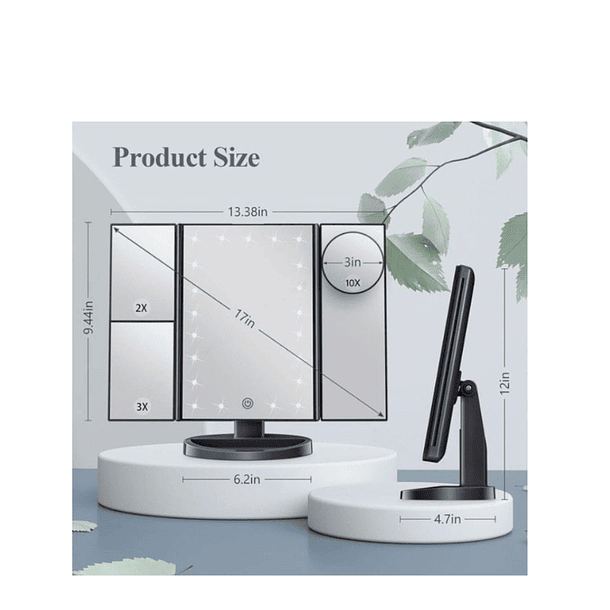 Espejo de maquillaje led recargable de tres caras SKU: MT  2