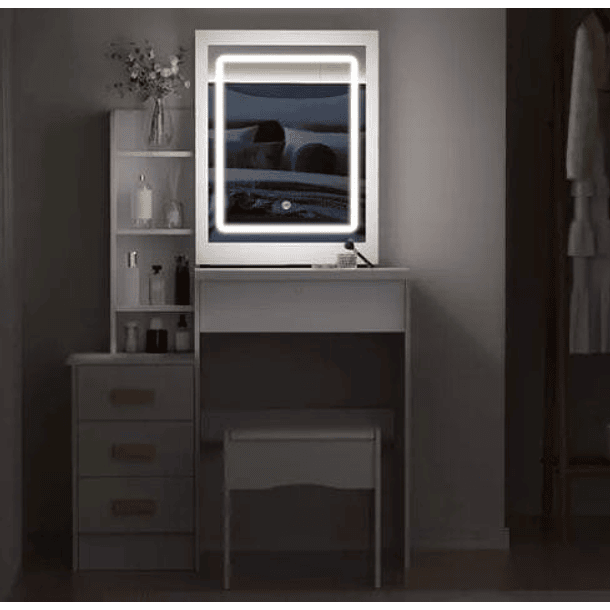 Tocador con Espejo Silla de Madera Ideal para Recamaras Blanco NL Cod 9150 2