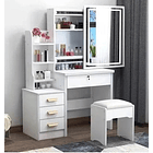 Tocador con Espejo Silla de Madera Ideal para Recamaras Blanco NL Cod 9150 4