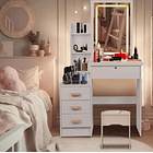 Tocador con Espejo Silla de Madera Ideal para Recamaras Blanco NL Cod 9150 5