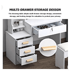 Tocador con Espejo Silla de Madera Ideal para Recamaras Blanco NL Cod 9150 6