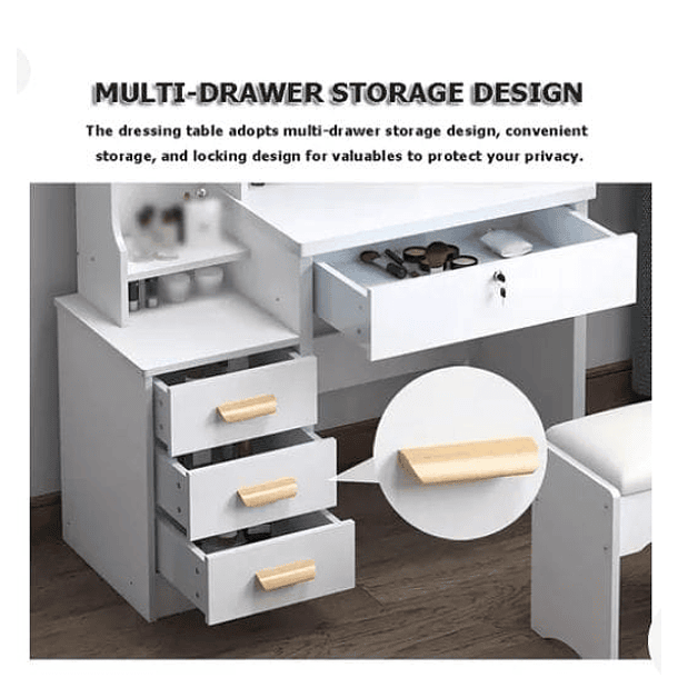 Tocador con Espejo Silla de Madera Ideal para Recamaras Blanco NL Cod 9150 6