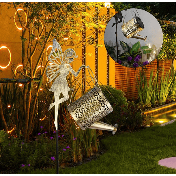 Luz Solar Decorativa de Jardín con forma de hada que Sostiene una Regadera TC  4