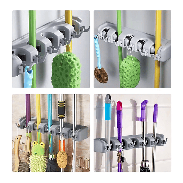 Colgador De Escobas Y Utiles De Aseo Con Ganchos Organizador  NL  0002  3