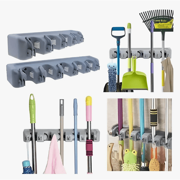 Colgador De Escobas Y Utiles De Aseo Con Ganchos Organizador  NL  0002  4