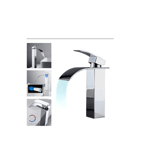 Llave Grifo Monomando Lavamanos Cascada Moderna Alta Curva Plateado Brillante clip-icon 