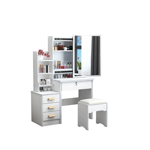 Tocador Compacto Con Espejo Y Taburete 80x40x130cm Blanco  TC  