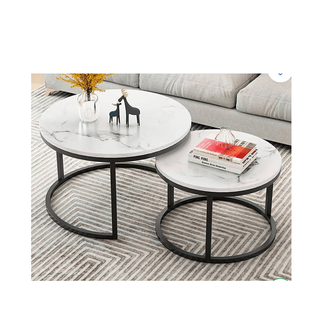 Mesa De Centro Doble Mesa Auxiliar Redonda Moderna Sala blanco con extructura negra  negras TN10255 2