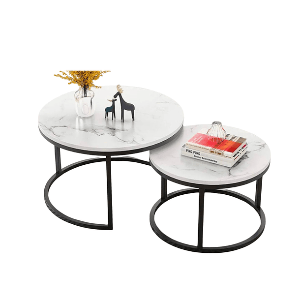 Mesa De Centro Doble Mesa Auxiliar Redonda Moderna Sala blanco con extructura negra  negras TN10255 1