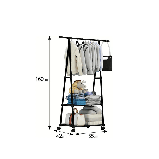 Perchero Pie Con Ruedas 2 Estantes Organizador   160x55   3