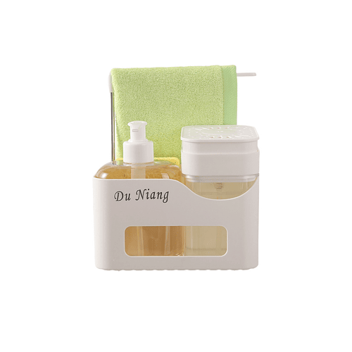 Set Dispensador De Jabón Doble Y Soporte Para Esponja