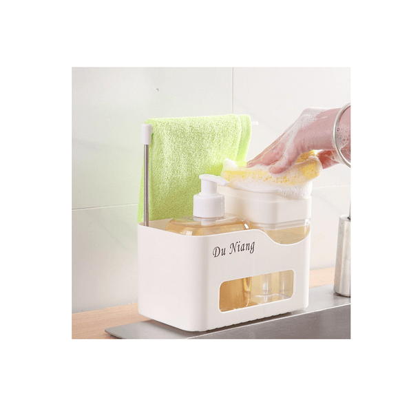Set Dispensador De Jabón Doble Y Soporte Para Esponja 3
