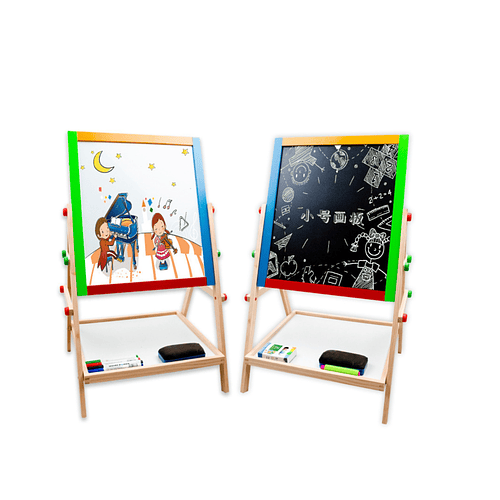 Pizarra Atril Para Niños 2 En 1 Doble Madera + Tiza Y Plumón