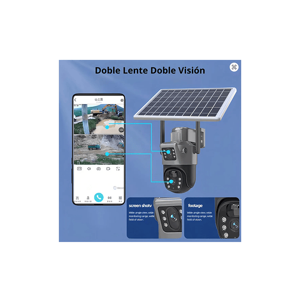 Cámara De Seguridad Solar De Doble Pantalla Visión Completa 2