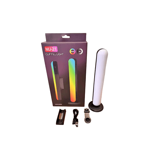 Luz De Relleno Mj-21 Rgb | Clip Y Soporte De Escritorio Blanco Multicolor
