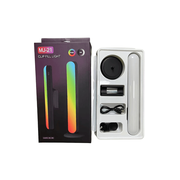 Luz De Relleno Mj-21 Rgb | Clip Y Soporte De Escritorio Blanco Multicolor 2