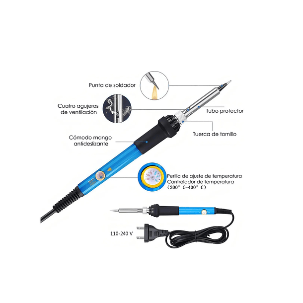 Kit Soldador de Estaño Eléctrico 60w Tipo Lápiz Temperatura Ajustable  2