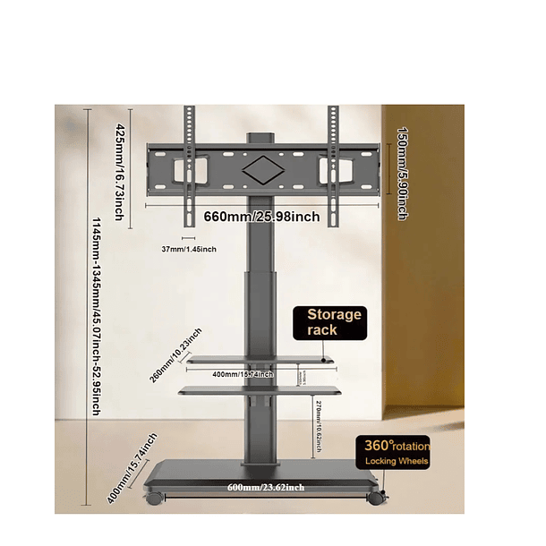 Soporte Tv Rack Movil Con Ruedas 32 A 70 Base Pedestal METAL 2