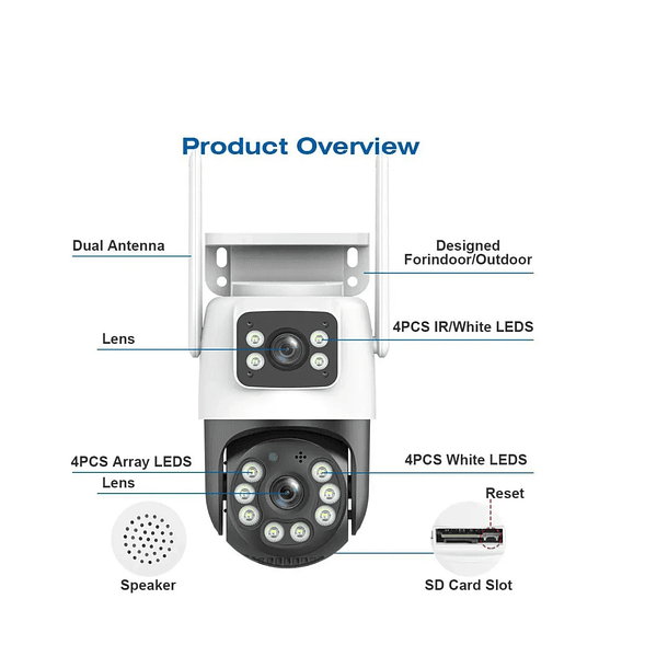 Camara De Seguridad Doble Ip66 2 Antena Wi-fi 360° App Icsee Blanco 2