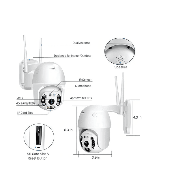 Cámara Para Seguridad 360 Ip 66 Yoosee Panorámica Para Exteriores Color Blanco 3
