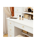 Tocador Con Espejo Luz 80x37x120cm 4 Cajones 2 Puertas Blanc Blanco 5