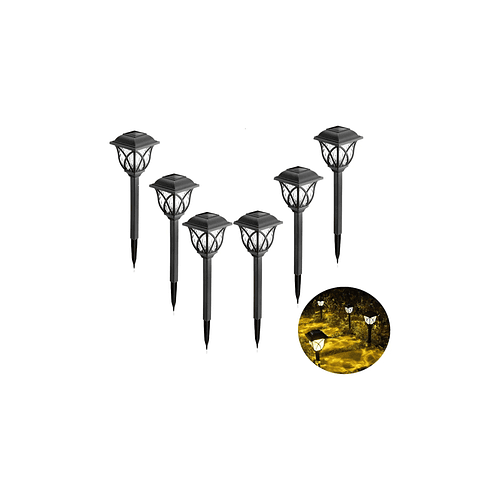 Pack X6 Faroles Solar Estaca Exterior Jardín Iluminación Negro